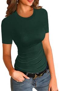 lot 5100 image: Womens Crewneck Short Sleeve Ribbed T-Shirt Slim Fit Tops Solid Basic Tee Blackish Green small