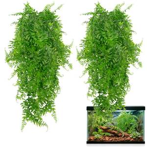 lot 5106 image: RAINFLOW 2PCS Reptile Plants for Terrarium - Fake Hanging Terrarium Plants, Artificial Boston Fern for Bearded Dragon Snake Geckos Hermit Crab Lizard Chameleon Turtle Reptile Decor(L30 xW5.1)