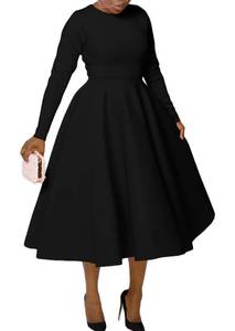 lot 5114 image: Famnbro Womens Vintage Cocktail Dresses 1950s Round Neck Long Sleeve A Line Formal Church Swing Maxi Dress Black 3XL