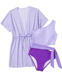 lot 5116 image: GRACE KARIN Girls Swimwear Size 14Y with Kimono Teen Purple One Shoulder Adjustable Straps Swimsuit 2 Piece Bathing Suit