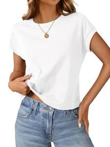 lot 5120 image: White Crop Tops for Women Crop Tops Cap Sleeve T Shirt Cotton Crewneck T Shirts for Women Loose Fit 2026 XS