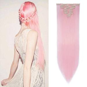 lot 5137 image: Benehair Clip in Hair Extensions 8PCS 26inch Long Straight Synthetic Hairpieces Light Pink Hair Extensions Double Weft Hairpieces for Women Full Head Cosplay Party Wedding Hairpiece