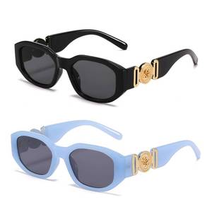 lot 5144 image: BUTABY Rectangle Sunglasses for Women Retro Driving Glasses 90s Vintage Fashion Irregular Frame UV400 Protection Black &amp Blue