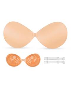 lot 5156 image: KSang Push Up Sticky Bra, Thick Padded Backless Strapless Bra for Women, Invisible Self Adhesive Bra for Wedding Dress - A Beige