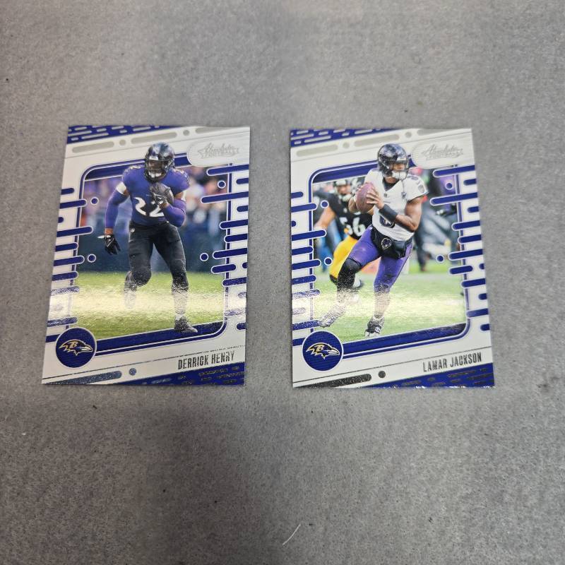 lot 317 image: 2024 Panini Absolute Football Lamar Jackson & Derrick Henry Ravens Cards