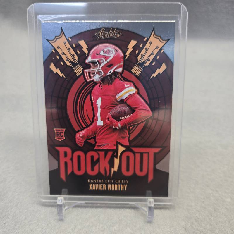 lot 403 image: 2024 Panini Absolute Football Xavier Worthy Rock Out Insert Card Kansas City Chiefs