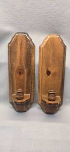 lot 423 image: Wooden Wall Sconces with Candle Holders - Pair