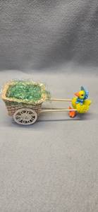 lot 424 image: Easter Duck Cart with Wicker Basket and Decorative Box