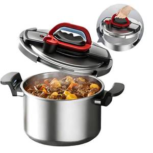 lot 5934 image: Stovetop 304 Stainless Steel Pressure Cooker, One-hand Easy Handle Lid, 3 PSI Setting, 6 Safety Systems, Dishwasher Safe, Olla de Presion, Works for All Cooktops (6.9 QT) - Retail $85