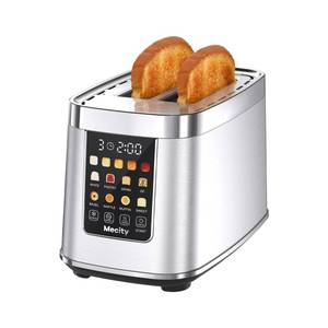 lot 5935 image: Mecity Motorized Toaster 2 Slice with Touch Screen, Stainless Steel Smart Toaster, 8 Bread Types, 5 Shade Levels, 1200W High Power, Keep Warm Mode, Reheat Defrost Functions, 120V - Retail $80