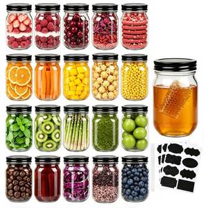 lot 5939 image: QAPPDA Mason Jars,Glass Jars With Lids 12 oz,Canning Jars For Pickles And Kitchen Storage,Wide Mouth Spice Jars With Black Lids For Honey,Caviar,Herb,Jelly,Jams,Set of 20 - Retail $26
