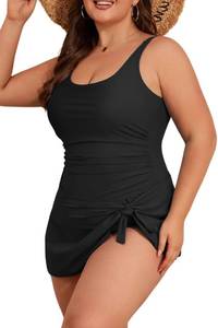lot 1594 image: Eomenie Plus Size Swimdress for Women One Piece Swimsuit Tummy Control Swim Dresses Skirt Bathing Suit Black 20W - Retail $40