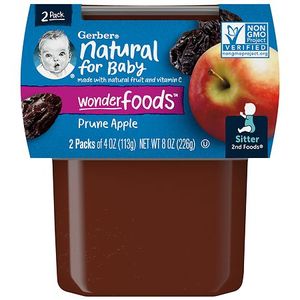lot 1608 image: 4 Packs of 2 Gerber 2nd Foods Natural for Baby WonderFoods Baby Food  Prune Apple  4 oz Tubs (2 Pack) - Retail $7