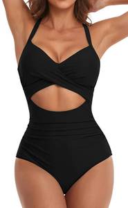 lot 1614 image: Eomenie Womens One Piece Swimsuits Tummy Control Cutout High Waisted Bathing Suit Wrap Tie Back 1 Piece Swimsuit Black Small - Retail $37