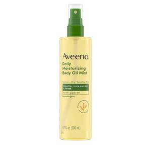 lot 1643 image: Aveeno Daily Moisturizing Body Oil Mist with Oat Oil and Jojoba Oil for Rough, Dry, Sensitive Skin, Nourishing Body Spray for Smoother, More Even Skin, Paraben- & Silicone-Free, 6.7 fl. oz - Retail $10