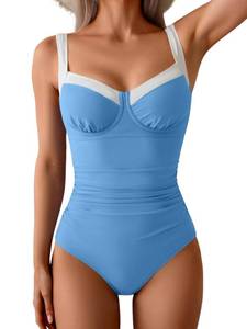 lot 1646 image: B2prity Womens One Piece Swimsuits Tummy Control Bathing Suits Push Up Swim Suit Color Block Swimwear medium - Retail $38