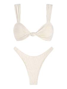lot 1659 image: ZAFUL 2025 Cheeky Bikini Sets for Women High Cut Swimsuit Textured Ribbed Bikini Thong Bathing Suit White large  - Retail $39
