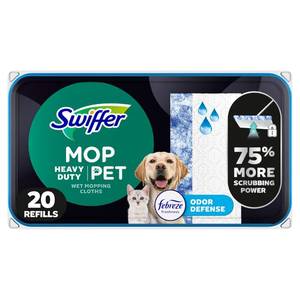 lot 1661 image: Swiffer Heavy Duty Mop Wet Multi-Surface Cloth Refills for Floor Mopping and Cleaning, Pet with Febreze Odor Defense, 20 count - Retail $10