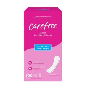 lot 1728 image: Carefree Panty Liners for Women Extra Long, Unwrapped, Unscented, 100ct - Retail $16