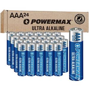 lot 1742 image: Powermax 24-Count Triple AAA Batteries, Ultra Long Lasting Alkaline Battery for Home and Office, 10-Year Shelf Life, Reclosable Packaging - Retail $6