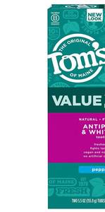 lot 1767 image: Toms of Maine Fluoride-Free Antiplaque & Whitening Natural Toothpaste, Peppermint, 5.5 oz.  - Retail $6