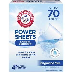 lot 1800 image: ARM & HAMMER Power Sheets Laundry Detergent, Fragrance Free, No Dyes or Perfumes, Lightweight and Travel-Friendly, 35 Count, Up to 70 Small Loads - Retail $12