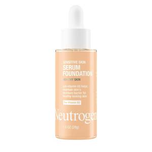 lot 1801 image: Neutrogena Healthy Skin Sensitive Skin Serum Foundation with Pro-Vitamin B5, Color Correcting & Pore Minimizing Liquid Foundation & Face Serum, Buildable Coverage, LightMedium 01, 1 oz - Retail $13
