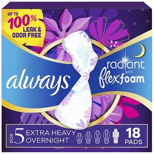 lot 1835 image: Always Radiant Overnight Feminine Pads for Women Extra Heavy Nighttime with Wings- Scented - Size 5 - 18ct - Retail $20