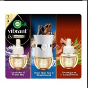 lot 1871 image: Air Wick Vibrant Plug In Scented Oil Warmer  Refills, Infused with Essential Oils, Plug In Air Fresheners for Home, Mixed Pack, Gadget  3 ct&nbsp