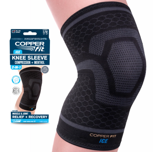 lot 1877 image: Copper Fit Unisex Adult ICE Sleeve, LXL Knit Compression Knee Sleeve Infused with Menthol and CoQ10 for Maximum Recovery, Black, LargeX-Large US&nbsp