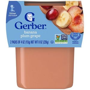 lot 1890 image: 4 packs of 2 Gerber Non-GMO 2nd Foods Wonderfoods, Banana, Plum &amp Grape Puree Tub - 8oz2pk Age 6 Months, Ready to Eat, No Artificial Colors&nbsp