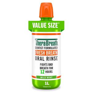 lot 1896 image: TheraBreath Fresh Breath Mouthwash, Mild Mint, Alcohol-Free, 1 Liter - Retail $14