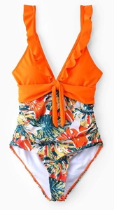 lot 1899 image: Orange Tropical Print One-Piece Swimsuit Size  Small - Retail $15