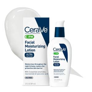 lot 1901 image: CeraVe PM Facial Moisturizing Lotion, Night Cream with Hyaluronic Acid and Niacinamide, Ultra-Lightweight, Oil-Free Moisturizer for Face, 3 Ounce - Retail $15