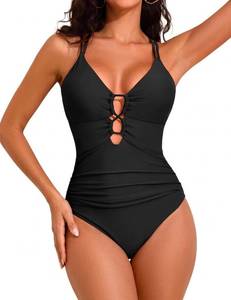 Hilor Black Cutout Swimsuit for Women Sexy Cheeky Plunging V Neck One Piece Bathing Suit Criss Cross High Waisted Bikini Swimwear US6-8 - Retail: $30