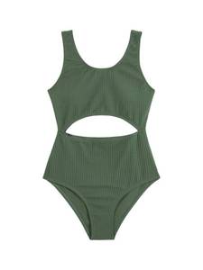 lot 1927 image: Milumia Girls Swimsuit One Piece Cut Out Bathing Suit Rib Knit Bikini Swimwear Size 9-14Y Green - Retail $15