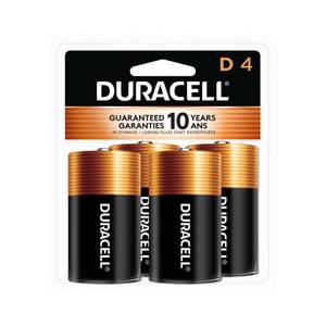lot 1942 image: Duracell Coppertop D Batteries, 4 Count (1 Pack), D Battery with Long-lasting Power, All-Purpose Alkaline Battery for Household and Office Devices - Retail $9