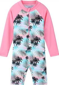 lot 1970 image: Girls Long Sleeve Rash Guard Swimsuit with Palm Tree Print 14Y - Retail $15