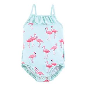 lot 1976 image: Hudson Baby Girls Baby and Toddler Swimsuit, Mint Flamingo, 6-9 Months - Retail $15