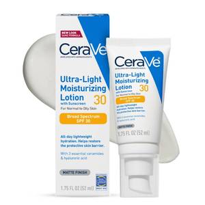 lot 1991 image: CeraVe Ultra-Light Moisturizing Lotion With SPF 30, Daily Face Moisturizer with SPF, Formulated with Hyaluronic Acid & Ceramides, Broad Spectrum SPF, Oil Free, Matte Finish, 1.7 Ounce - Retail $16