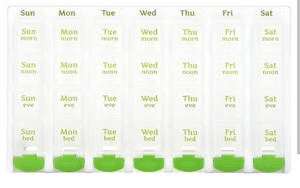 lot 2004 image: Weekly Pill Organizer with Push Button Compartments - Retail $8