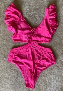 lot 2008 image: Pink Ruffle One Piece Swimsuit with Coverup Size Large - Retail $25