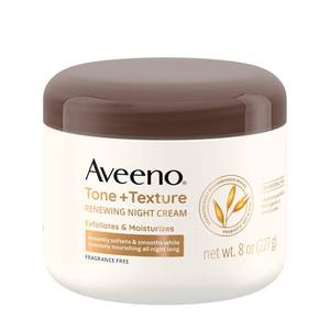lot 2022 image: Aveeno Tone  Texture Renewing Body Night Cream With Prebiotic Oat, Gently Exfoliates & Moisturizes Sensitive Skin, Instantly Softens & Smooths & Intensely Nourishes, Fragrance-Free, 8 oz - Retail $10