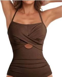 lot 2043 image: Womens Ribbed One-Piece Swimsuit with Tummy Control Large  - Retail $15