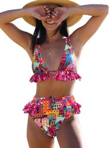 lot 2067 image: SPORLIKE Women High Waisted Swimsuit Ruffle Bikini Two Pieces Swimwear(Castle Print,XL) - Retail $34