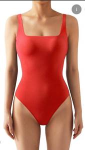 lot 2088 image: Suukess Red Square Neck One Piece Bodysuit Small - Retail $25