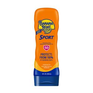 lot 2099 image: Banana Boat Sport Ultra SPF 50 Sunscreen Lotion, 8oz  Banana Boat Sunscreen SPF 50 Lotion, Oxybenzone Free, Sunblock, Water Resistant, 8oz - Retail $9