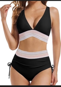 lot 2100 image: High Waisted Bikini Set with Tummy Control Medium  - Retail $15