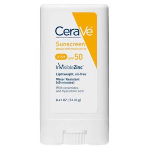 lot 2116 image: CeraVe Mineral Sunscreen Stick SPF 50, Broad Spectrum SPF  Hyaluronic Acid  Ceramides, Titanium Dioxide & Zinc Oxide, 100% Mineral Face Sunscreen Stick, Fragrance Free & Oil Free - Retail $9