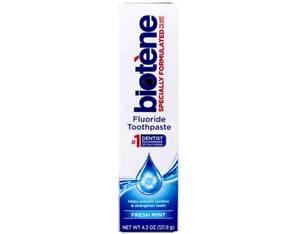 lot 2118 image: Biotene Fluoride Toothpaste for Dry Mouth Symptoms, Bad Breath Treatment and Cavity Prevention, Fresh Mint - 4.3 oz - Retail $12